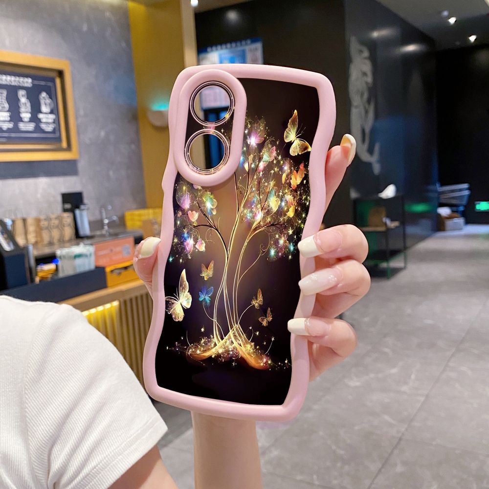 For OPPO Reno 5 6 Lite 7 8 Reno 7Z 8 Z 5F F19 F21 Pro Bling Butterfly Tree Wave Frame Phone Case Anti Drop Cover