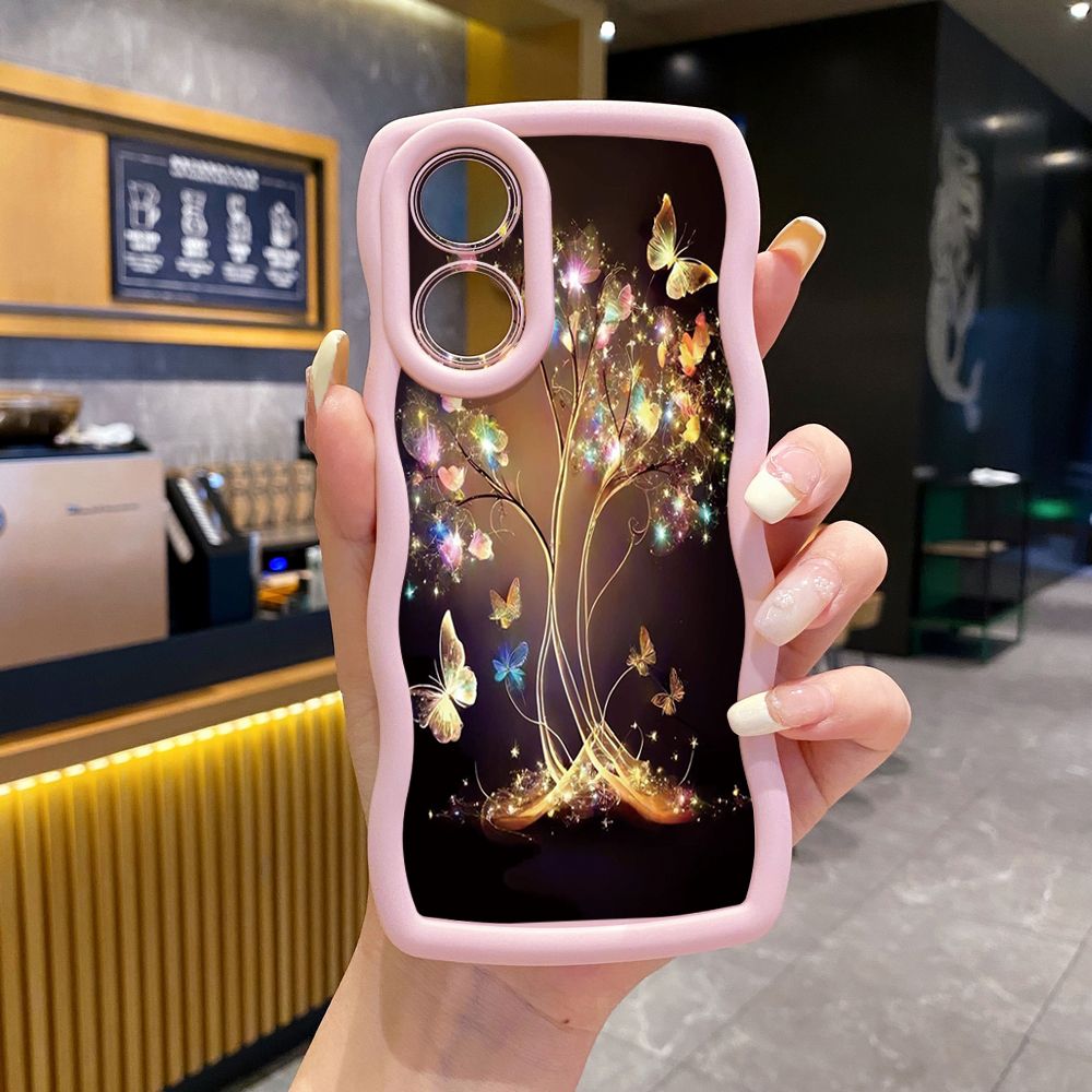 For OPPO Reno 5 6 Lite 7 8 Reno 7Z 8 Z 5F F19 F21 Pro Bling Butterfly Tree Wave Frame Phone Case Anti Drop Cover