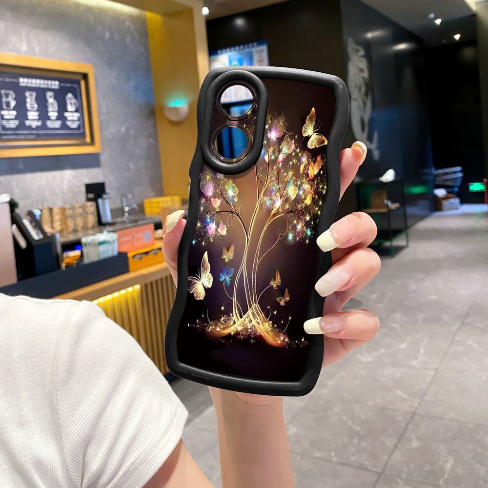 For OPPO Reno 5 6 Lite 7 8 Reno 7Z 8 Z 5F F19 F21 Pro Bling Butterfly Tree Wave Frame Phone Case Anti Drop Cover