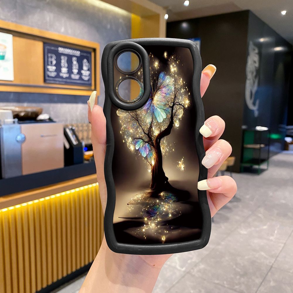 For OPPO Reno 5 6 Lite 7 8 Reno 7Z 8 Z 5F F19 F21 Pro Bling Butterfly Tree Wave Frame Phone Case Anti Drop Cover