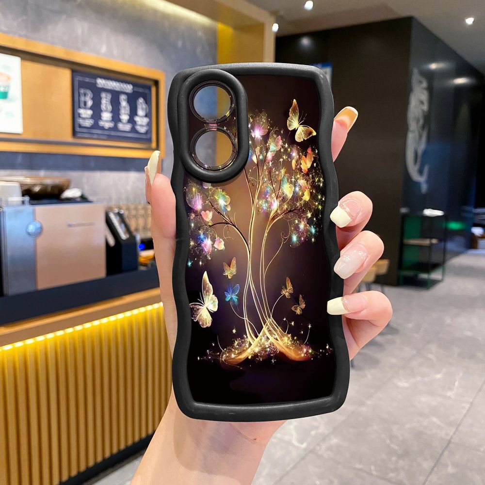 For OPPO Reno 5 6 Lite 7 8 Reno 7Z 8 Z 5F F19 F21 Pro Bling Butterfly Tree Wave Frame Phone Case Anti Drop Cover