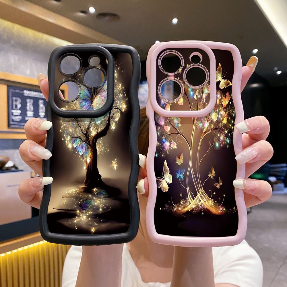 For Tecno Camon 19 Pro NEO 20 30 POP 6 GO 7 Spark GO 2023 8C 9 10 Pro 20C Bling Butterfly Tree Wave Frame Phone Case Anti Drop Cover