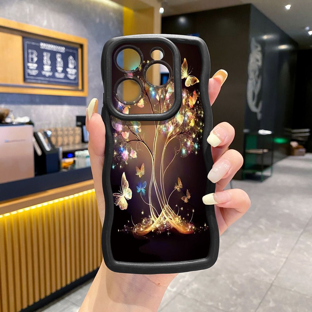For Tecno Camon 19 Pro NEO 20 30 POP 6 GO 7 Spark GO 2023 8C 9 10 Pro 20C Bling Butterfly Tree Wave Frame Phone Case Anti Drop Cover