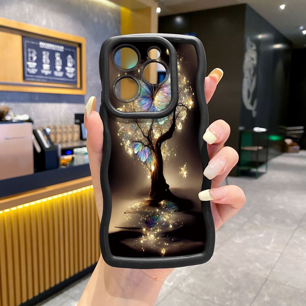 For Tecno Camon 19 Pro NEO 20 30 POP 6 GO 7 Spark GO 2023 8C 9 10 Pro 20C Bling Butterfly Tree Wave Frame Phone Case Anti Drop Cover