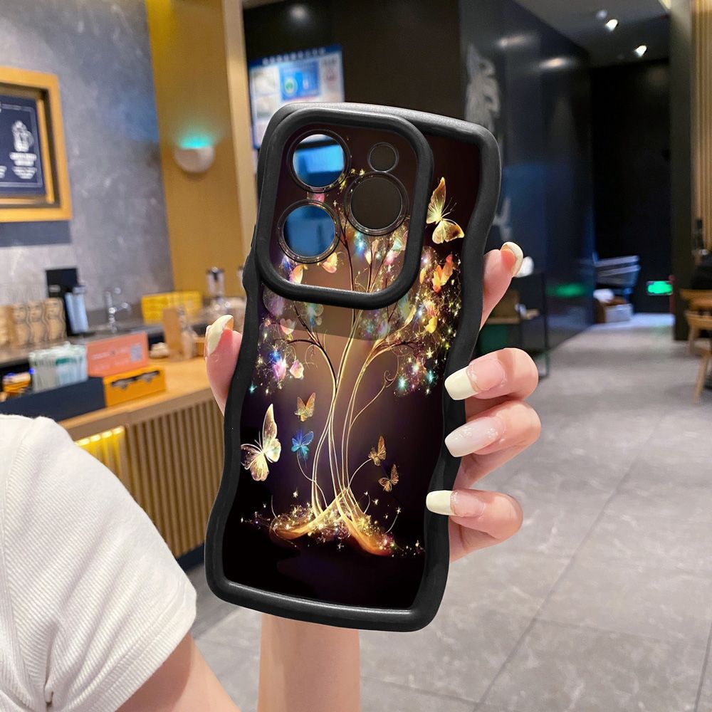 For Tecno Camon 19 Pro NEO 20 30 POP 6 GO 7 Spark GO 2023 8C 9 10 Pro 20C Bling Butterfly Tree Wave Frame Phone Case Anti Drop Cover