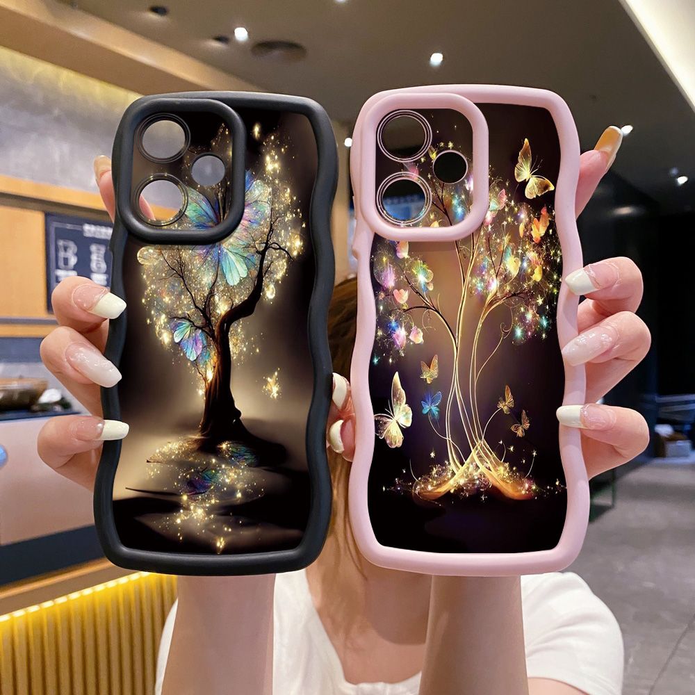 For Infinix Hot 40i 40 Pro Note 30 Play Smart 8 Pro 9 10 Play Lite Bling Butterfly Tree Wave Frame Phone Case Anti Drop Cover