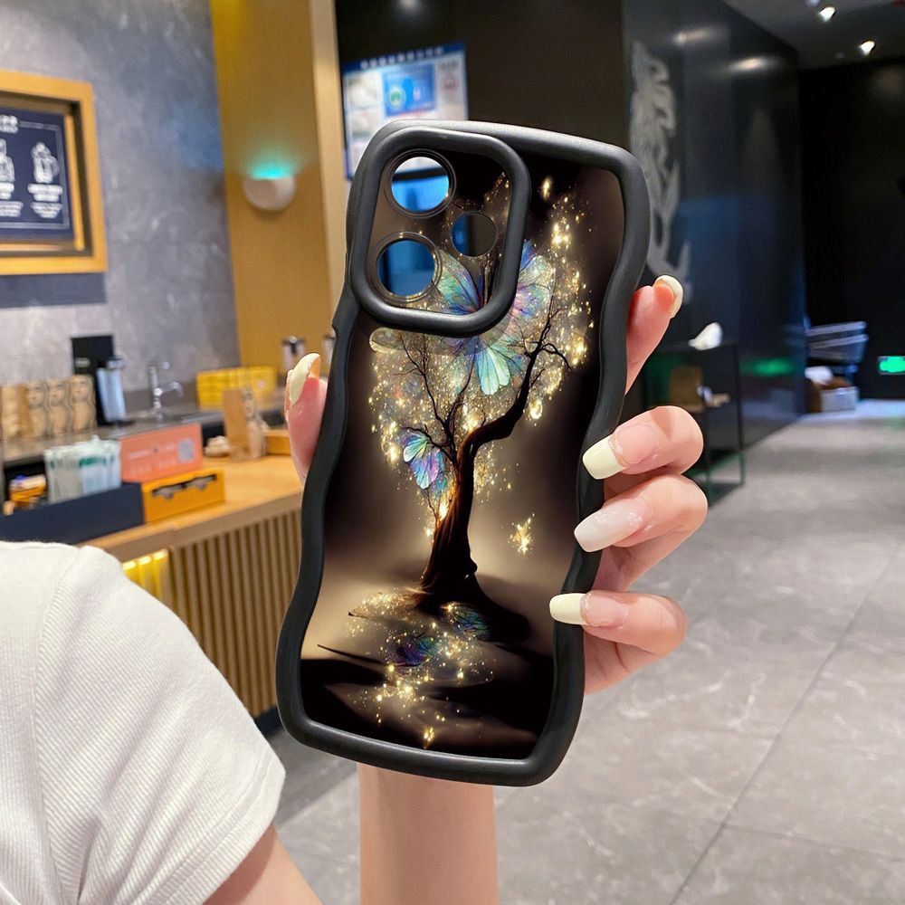 For Infinix Hot 40i 40 Pro Note 30 Play Smart 8 Pro 9 10 Play Lite Bling Butterfly Tree Wave Frame Phone Case Anti Drop Cover