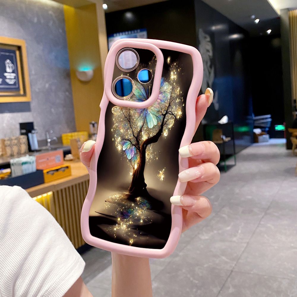 For Infinix Hot 40i 40 Pro Note 30 Play Smart 8 Pro 9 10 Play Lite Bling Butterfly Tree Wave Frame Phone Case Anti Drop Cover