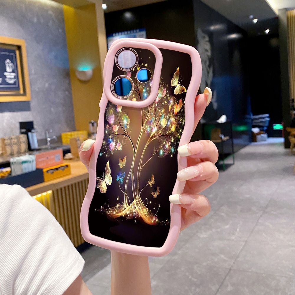 For Infinix Hot 40i 40 Pro Note 30 Play Smart 8 Pro 9 10 Play Lite Bling Butterfly Tree Wave Frame Phone Case Anti Drop Cover