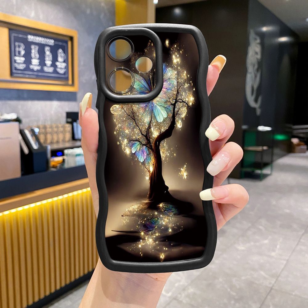 For Infinix Hot 40i 40 Pro Note 30 Play Smart 8 Pro 9 10 Play Lite Bling Butterfly Tree Wave Frame Phone Case Anti Drop Cover