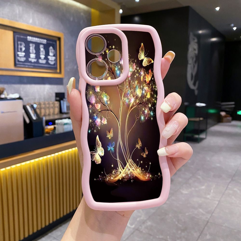 For Infinix Hot 40i 40 Pro Note 30 Play Smart 8 Pro 9 10 Play Lite Bling Butterfly Tree Wave Frame Phone Case Anti Drop Cover