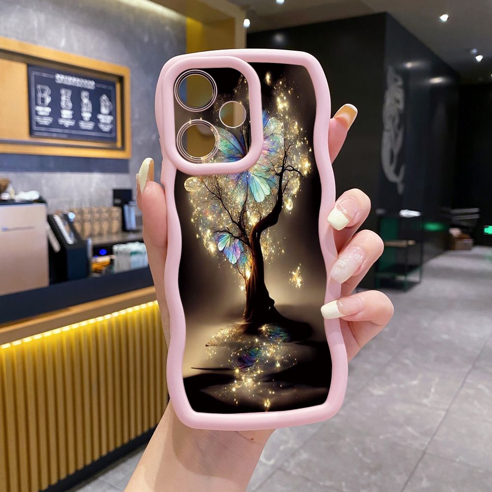 For Infinix Hot 40i 40 Pro Note 30 Play Smart 8 Pro 9 10 Play Lite Bling Butterfly Tree Wave Frame Phone Case Anti Drop Cover