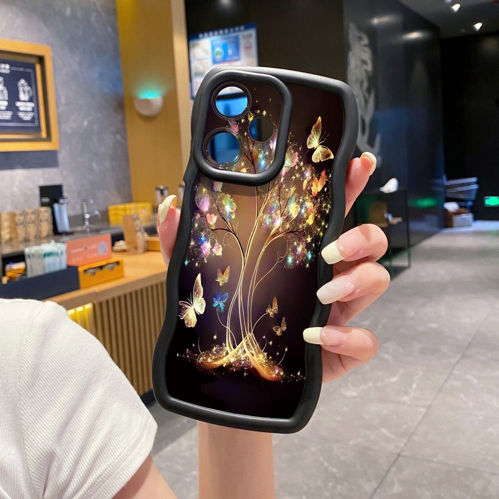 For Infinix Hot 40i 40 Pro Note 30 Play Smart 8 Pro 9 10 Play Lite Bling Butterfly Tree Wave Frame Phone Case Anti Drop Cover