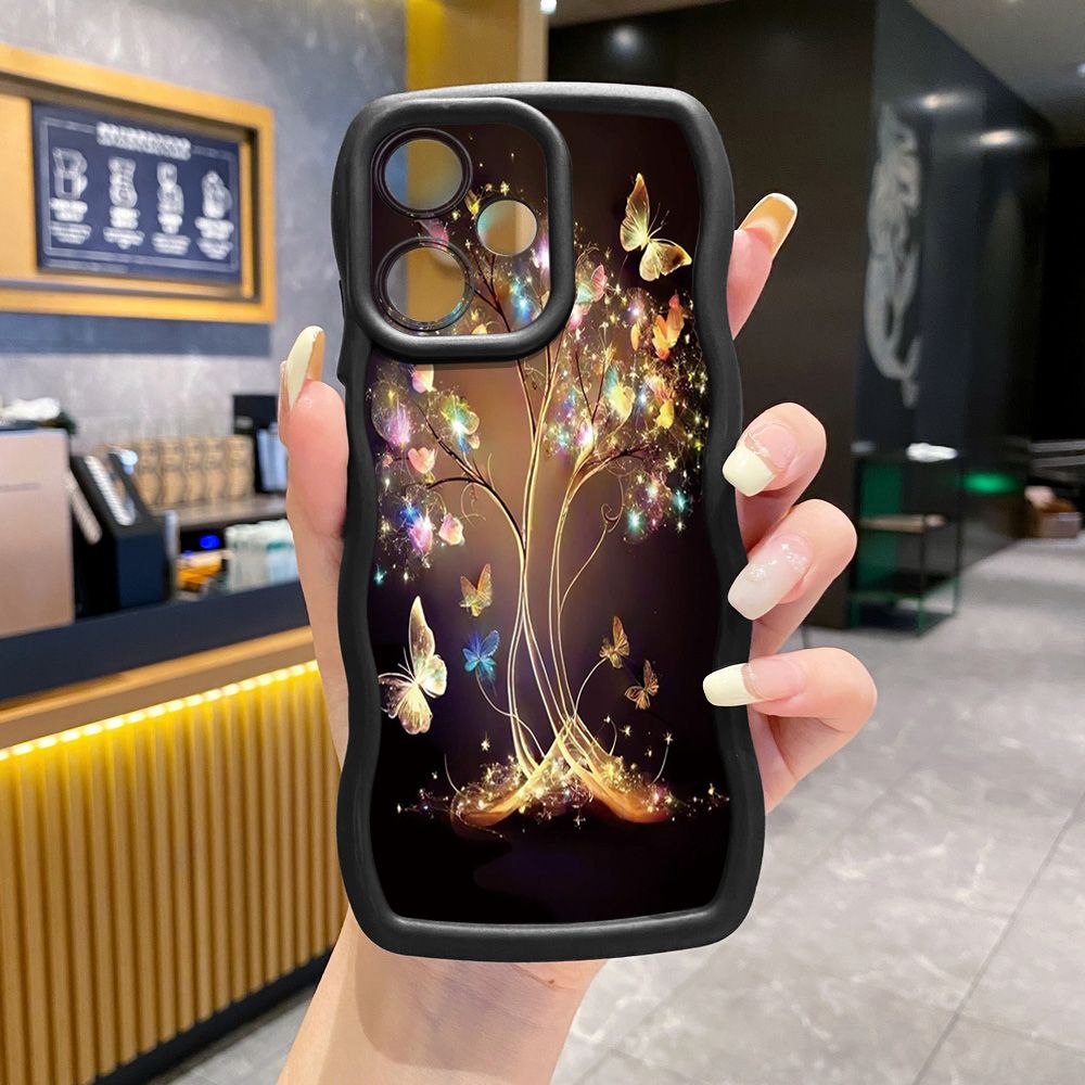 For Infinix Hot 40i 40 Pro Note 30 Play Smart 8 Pro 9 10 Play Lite Bling Butterfly Tree Wave Frame Phone Case Anti Drop Cover