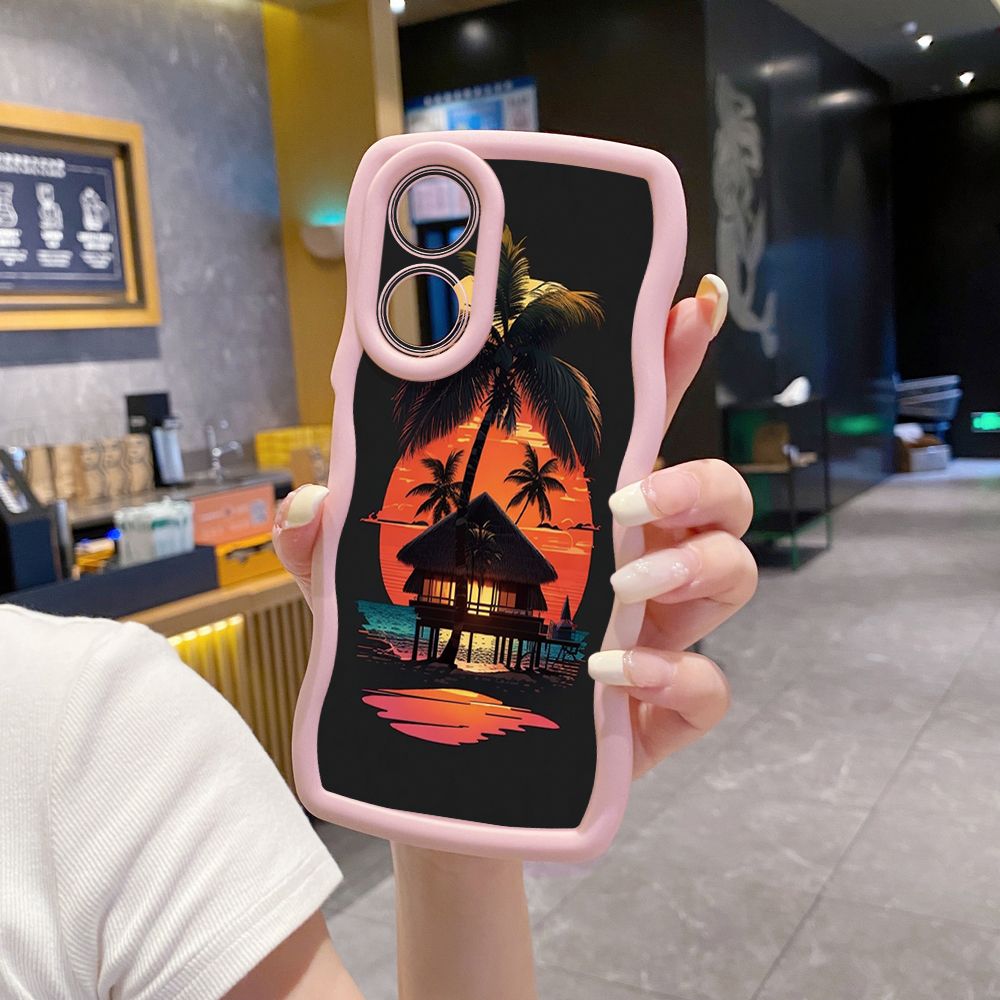 For OPPO Reno 5 6 Lite 7 8 Reno 7Z 8 Z 5F F19 F21 Pro Skull Coconut Tree Wave Frame Phone Case Anti Drop Cover