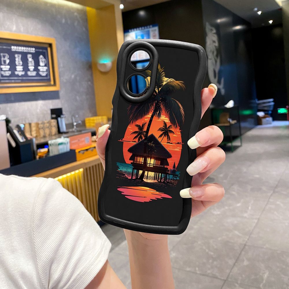 For OPPO Reno 5 6 Lite 7 8 Reno 7Z 8 Z 5F F19 F21 Pro Skull Coconut Tree Wave Frame Phone Case Anti Drop Cover