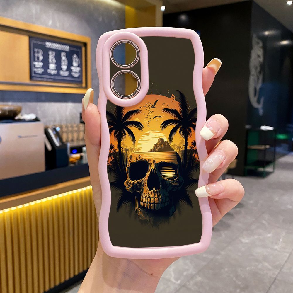 For OPPO Reno 5 6 Lite 7 8 Reno 7Z 8 Z 5F F19 F21 Pro Skull Coconut Tree Wave Frame Phone Case Anti Drop Cover