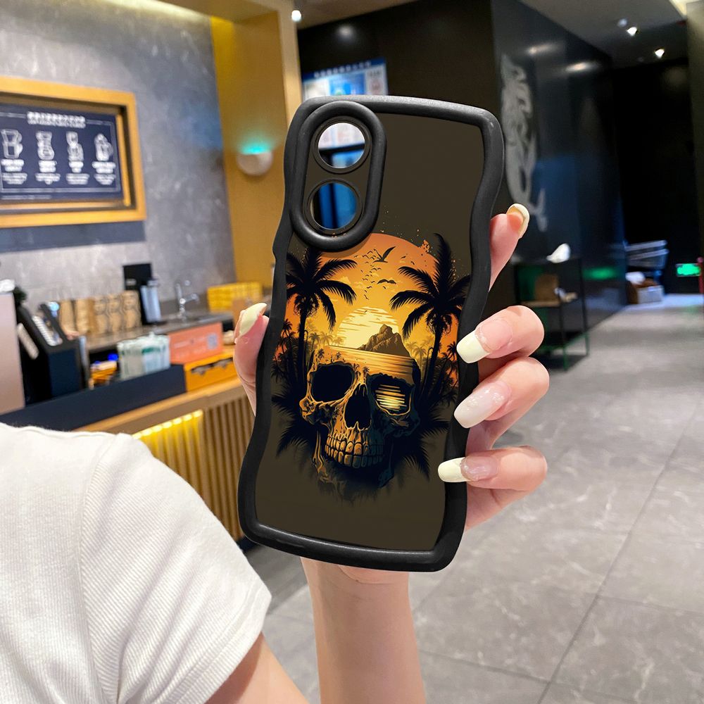 For OPPO Reno 5 6 Lite 7 8 Reno 7Z 8 Z 5F F19 F21 Pro Skull Coconut Tree Wave Frame Phone Case Anti Drop Cover