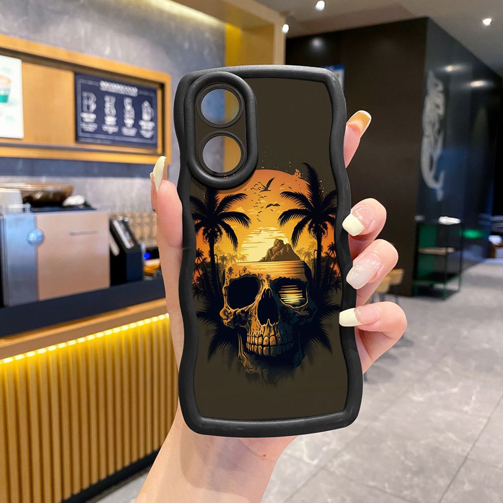 For OPPO Reno 5 6 Lite 7 8 Reno 7Z 8 Z 5F F19 F21 Pro Skull Coconut Tree Wave Frame Phone Case Anti Drop Cover