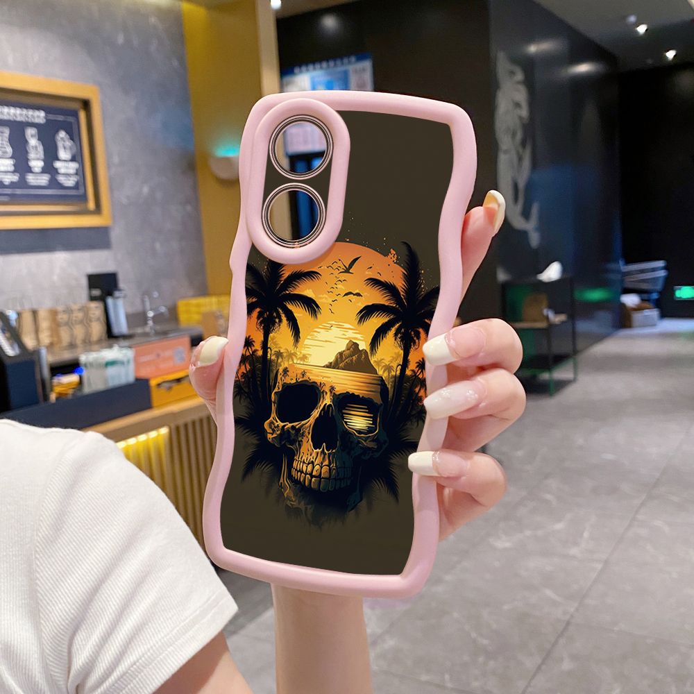 For OPPO Reno 5 6 Lite 7 8 Reno 7Z 8 Z 5F F19 F21 Pro Skull Coconut Tree Wave Frame Phone Case Anti Drop Cover