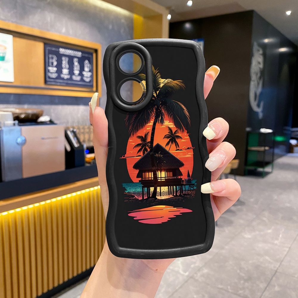 For OPPO Reno 5 6 Lite 7 8 Reno 7Z 8 Z 5F F19 F21 Pro Skull Coconut Tree Wave Frame Phone Case Anti Drop Cover