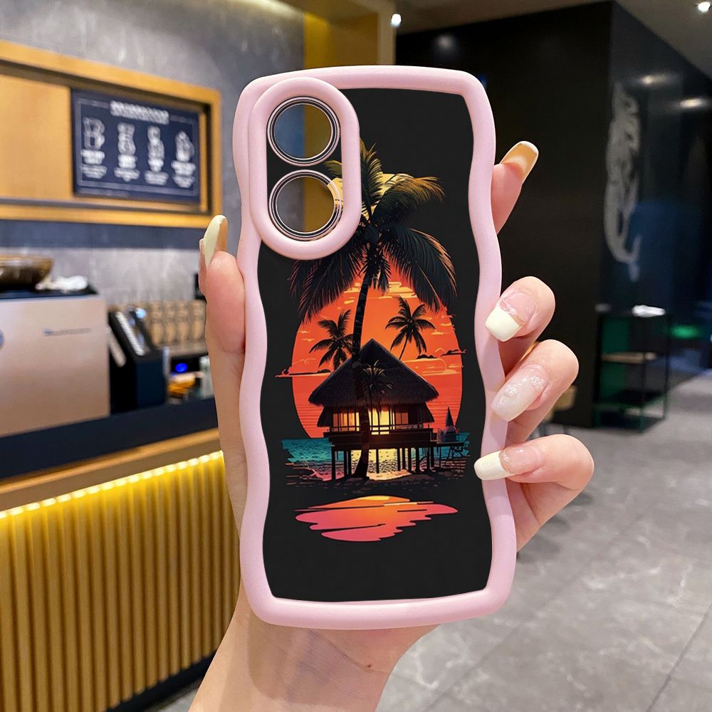For OPPO Reno 5 6 Lite 7 8 Reno 7Z 8 Z 5F F19 F21 Pro Skull Coconut Tree Wave Frame Phone Case Anti Drop Cover