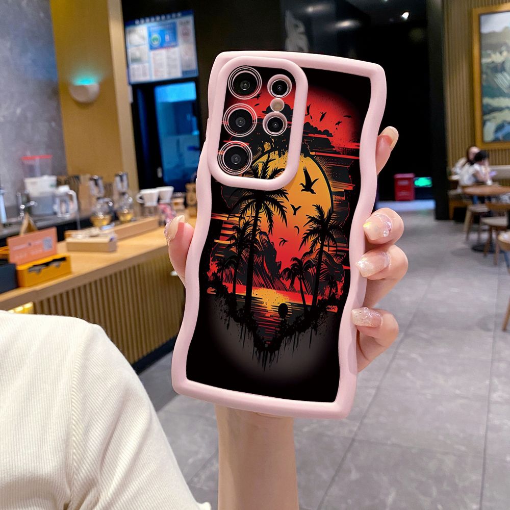For Samsung Galaxy S24 S23 Ultra S22 Plus S21 FE S20 Coconut Tree Vocation Girl Wave Frame Phone Case Anti Drop Cover