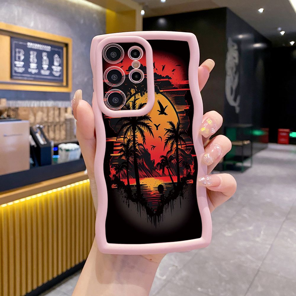 For Samsung Galaxy S24 S23 Ultra S22 Plus S21 FE S20 Coconut Tree Vocation Girl Wave Frame Phone Case Anti Drop Cover