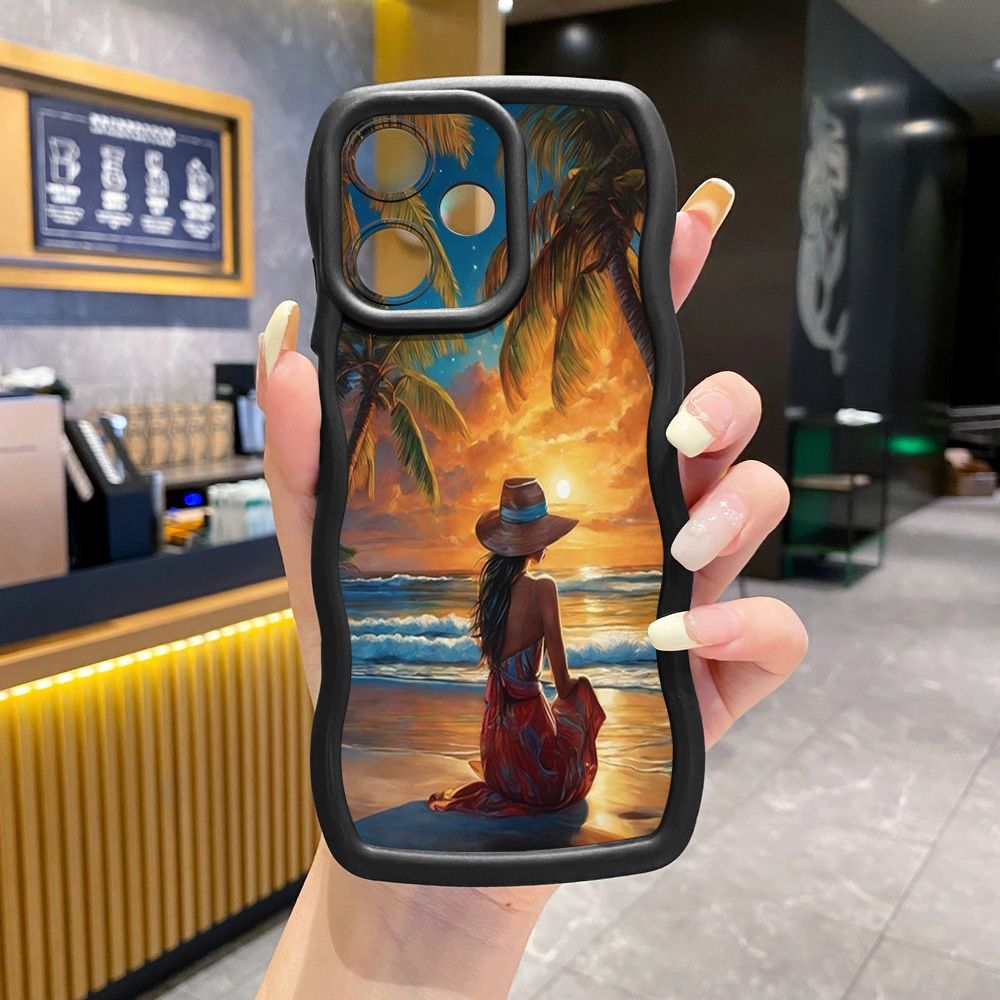 For Infinix Hot 40i 40 Pro Note 30 Play Smart 8 Pro 9 10 Play Lite Coconut Tree Vocation Girl Wave Frame Phone Case Anti Drop Cover