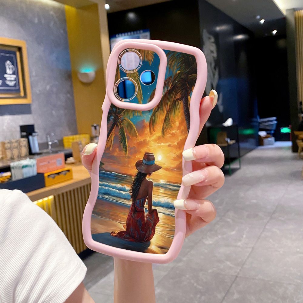 For Infinix Hot 40i 40 Pro Note 30 Play Smart 8 Pro 9 10 Play Lite Coconut Tree Vocation Girl Wave Frame Phone Case Anti Drop Cover