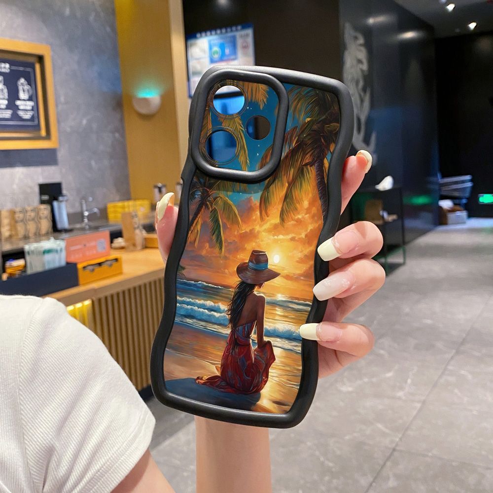 For Infinix Hot 40i 40 Pro Note 30 Play Smart 8 Pro 9 10 Play Lite Coconut Tree Vocation Girl Wave Frame Phone Case Anti Drop Cover