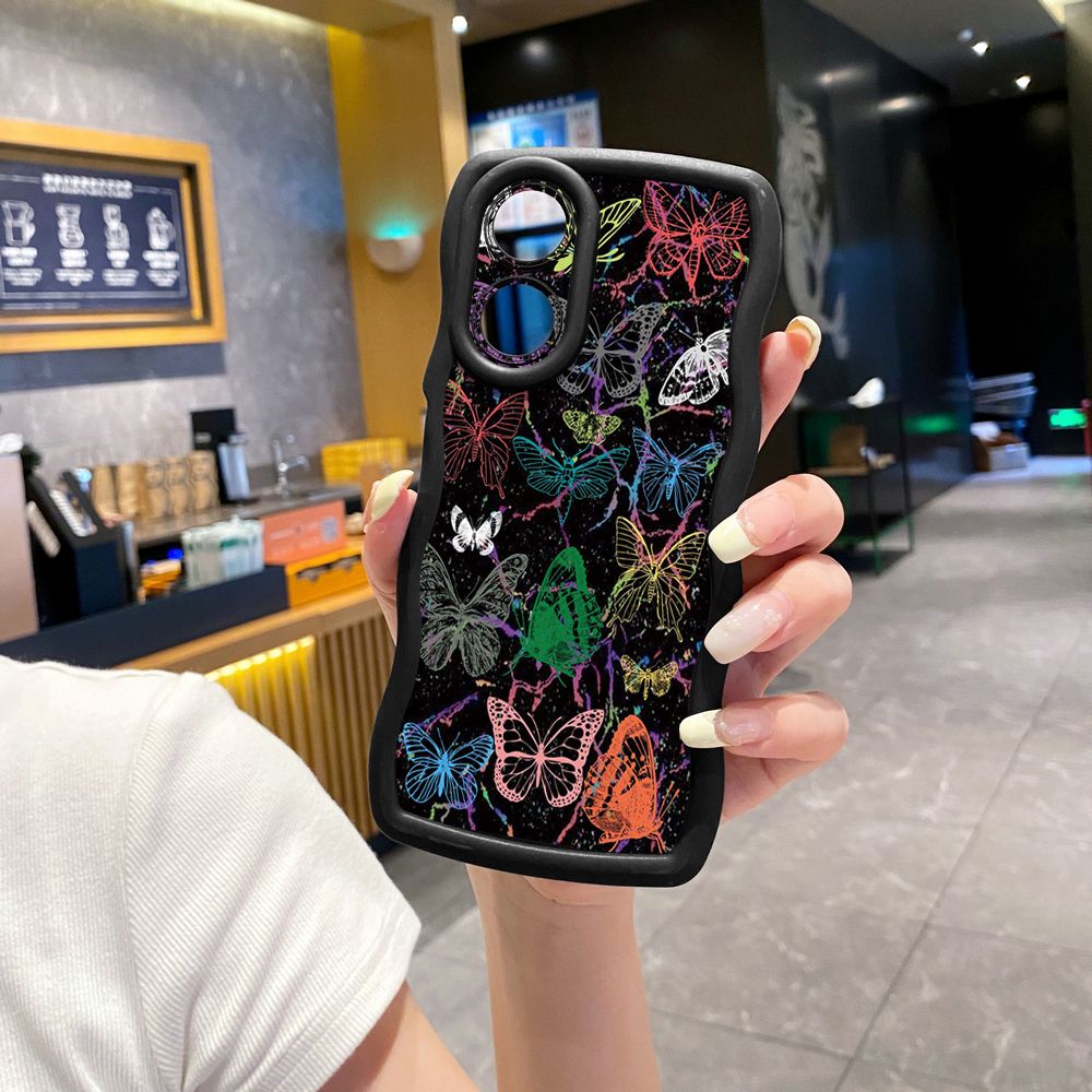 For OPPO Reno 5 6 Lite 7 8 Reno 7Z 8 Z 5F F19 F21 Pro Colorful Pink Crystal Butterfly Wave Frame Phone Case Anti Drop Cover