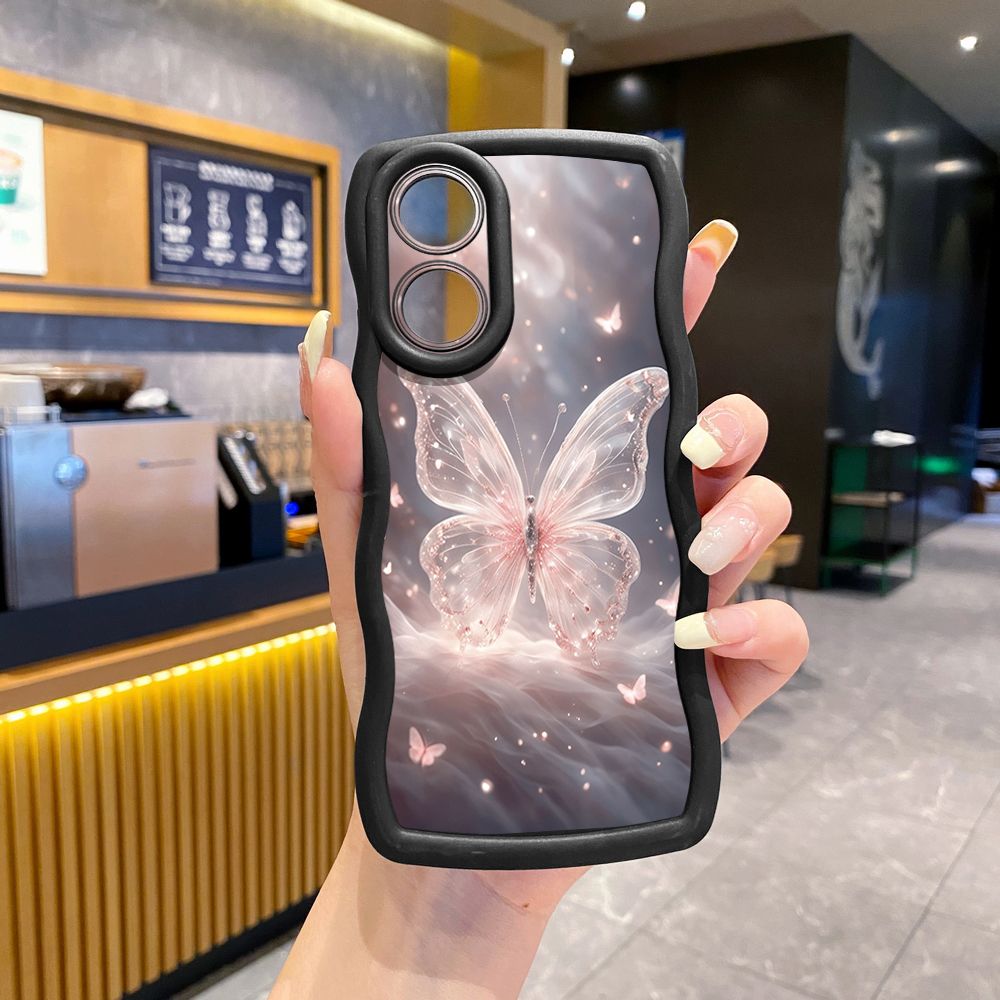 For OPPO Reno 5 6 Lite 7 8 Reno 7Z 8 Z 5F F19 F21 Pro Colorful Pink Crystal Butterfly Wave Frame Phone Case Anti Drop Cover