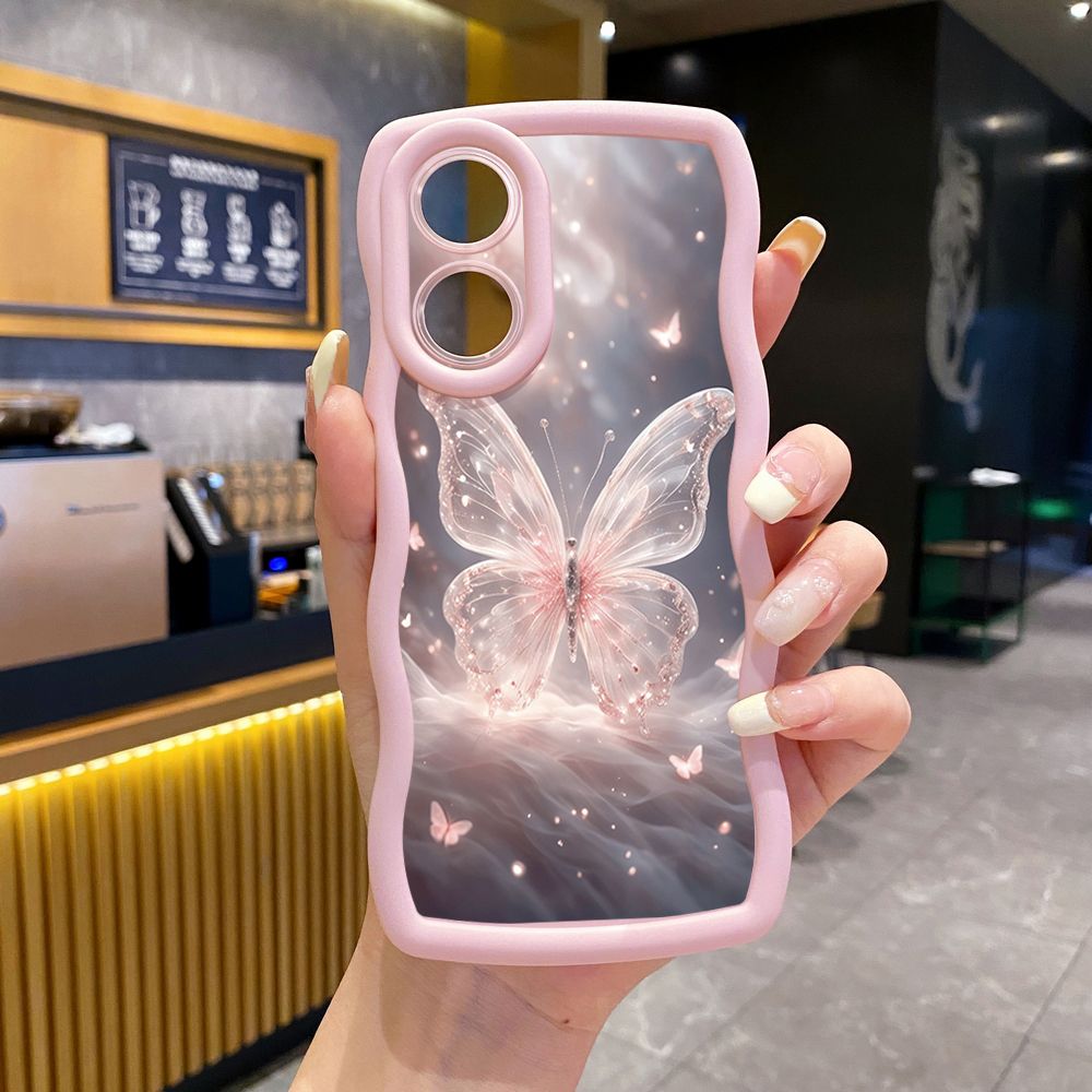 For OPPO Reno 5 6 Lite 7 8 Reno 7Z 8 Z 5F F19 F21 Pro Colorful Pink Crystal Butterfly Wave Frame Phone Case Anti Drop Cover