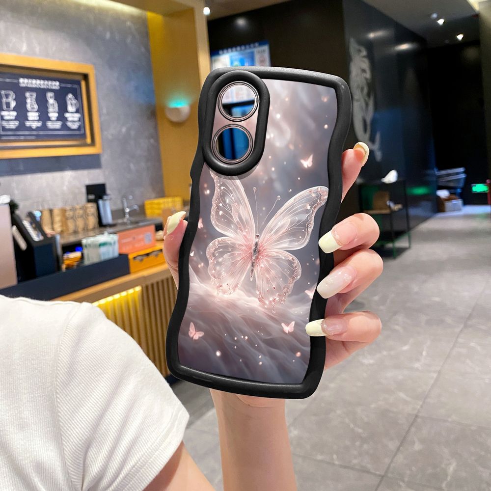 For OPPO Reno 5 6 Lite 7 8 Reno 7Z 8 Z 5F F19 F21 Pro Colorful Pink Crystal Butterfly Wave Frame Phone Case Anti Drop Cover