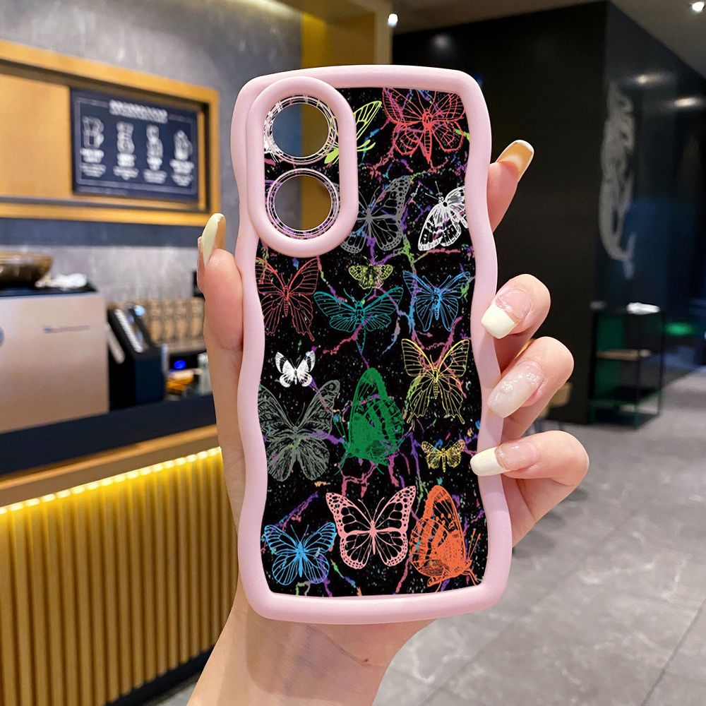 For OPPO Reno 5 6 Lite 7 8 Reno 7Z 8 Z 5F F19 F21 Pro Colorful Pink Crystal Butterfly Wave Frame Phone Case Anti Drop Cover
