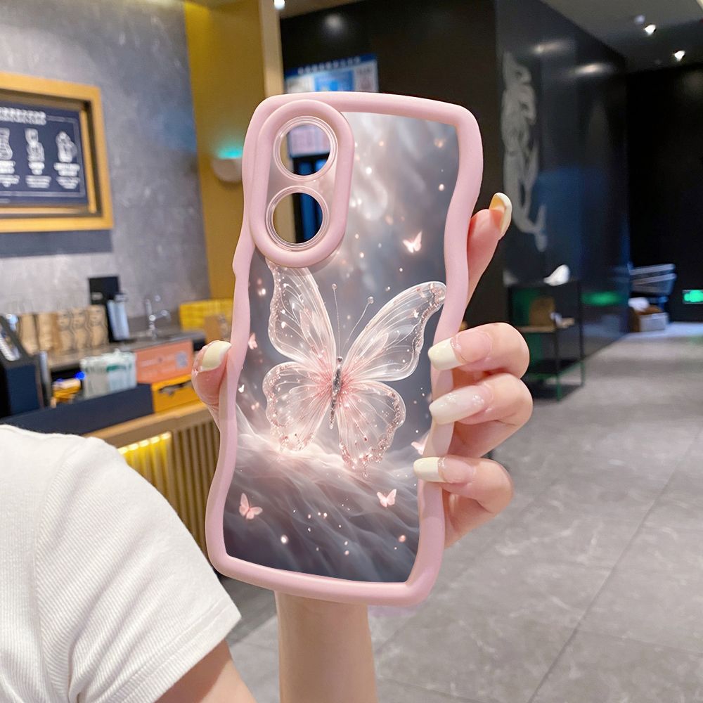 For OPPO Reno 5 6 Lite 7 8 Reno 7Z 8 Z 5F F19 F21 Pro Colorful Pink Crystal Butterfly Wave Frame Phone Case Anti Drop Cover