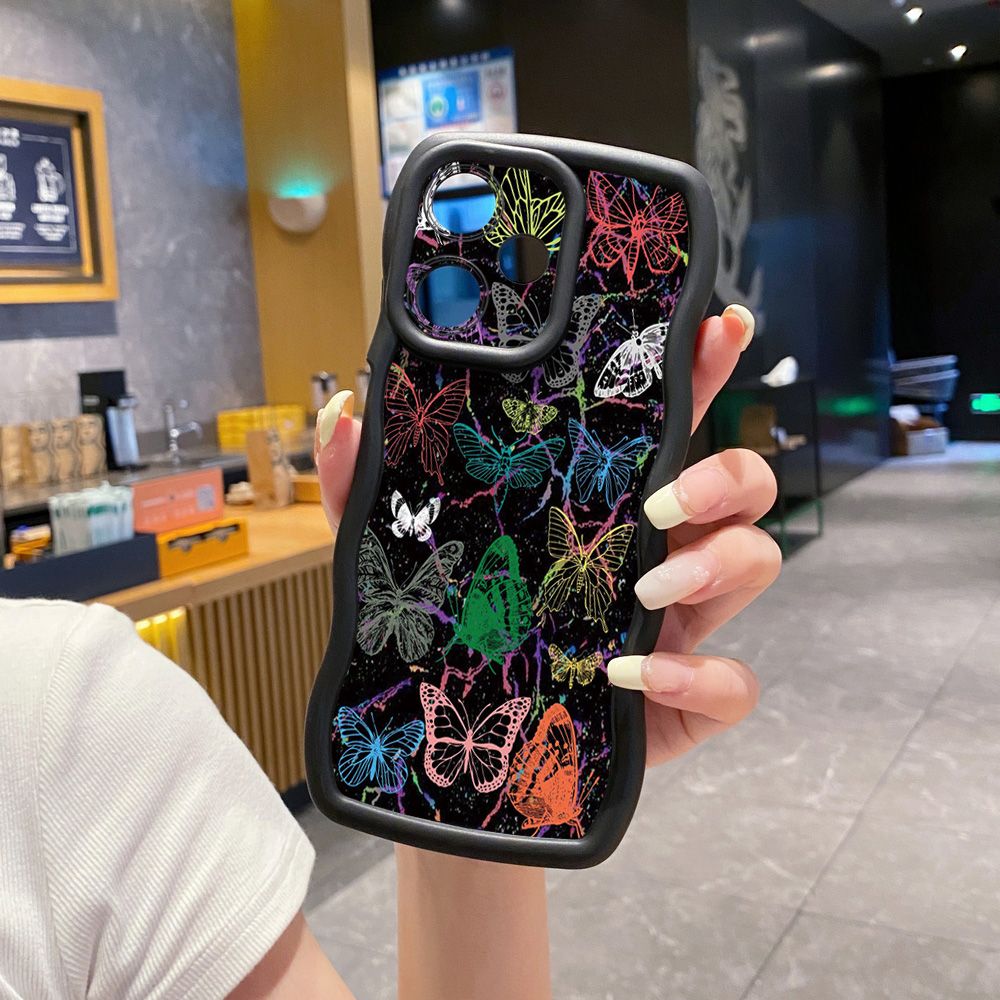 For Realme C67 C53 C51 Note 50 C21Y C25Y C33 C30 C35 9i Colorful Pink Crystal Butterfly Wave Frame Phone Case Anti Drop Cover