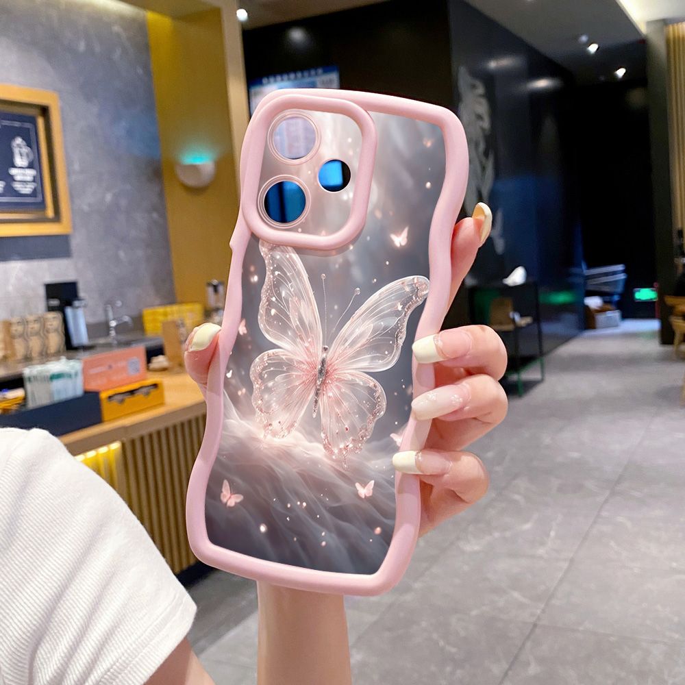 For Realme C67 C53 C51 Note 50 C21Y C25Y C33 C30 C35 9i Colorful Pink Crystal Butterfly Wave Frame Phone Case Anti Drop Cover