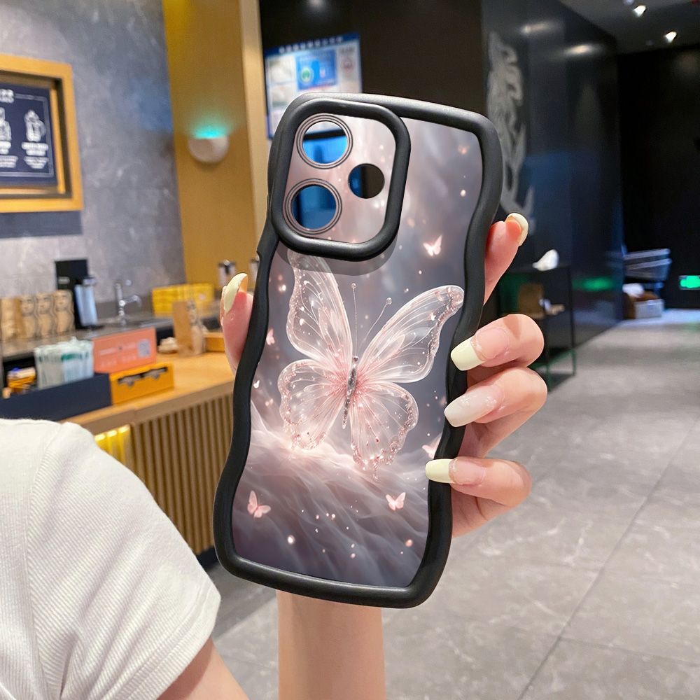 For Realme C67 C53 C51 Note 50 C21Y C25Y C33 C30 C35 9i Colorful Pink Crystal Butterfly Wave Frame Phone Case Anti Drop Cover