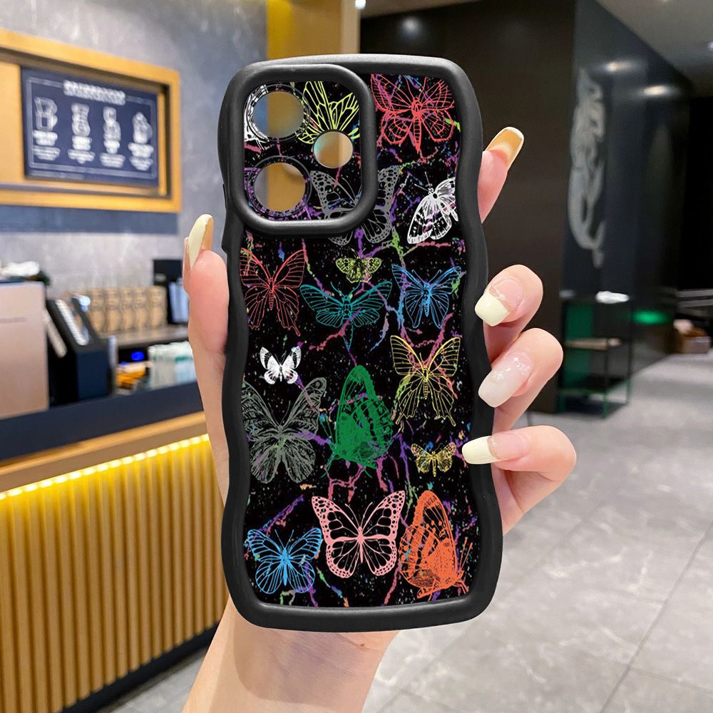 For Realme C67 C53 C51 Note 50 C21Y C25Y C33 C30 C35 9i Colorful Pink Crystal Butterfly Wave Frame Phone Case Anti Drop Cover