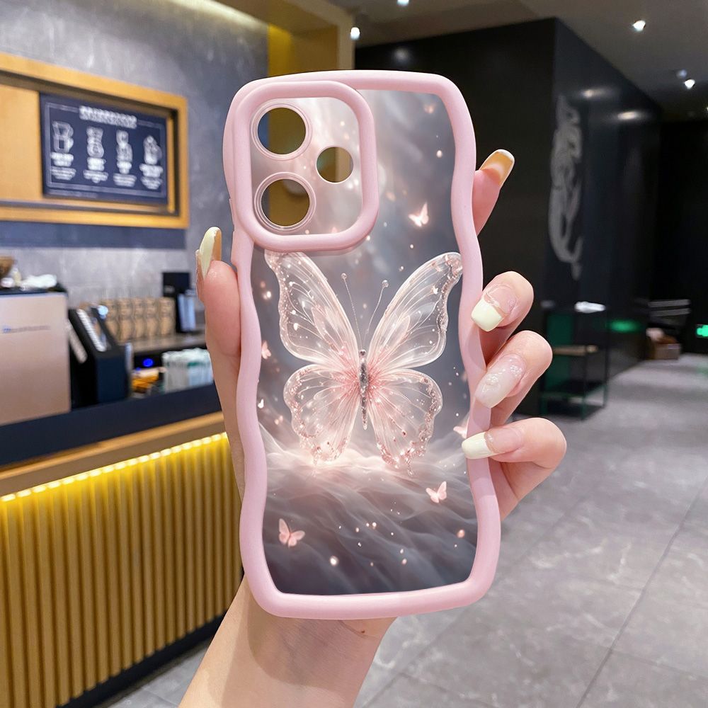 For Realme C67 C53 C51 Note 50 C21Y C25Y C33 C30 C35 9i Colorful Pink Crystal Butterfly Wave Frame Phone Case Anti Drop Cover