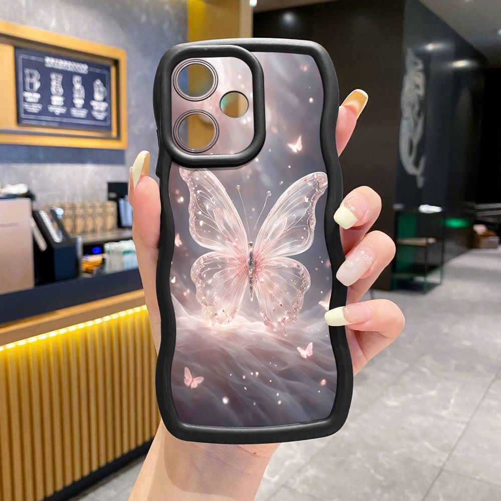 For Realme C67 C53 C51 Note 50 C21Y C25Y C33 C30 C35 9i Colorful Pink Crystal Butterfly Wave Frame Phone Case Anti Drop Cover