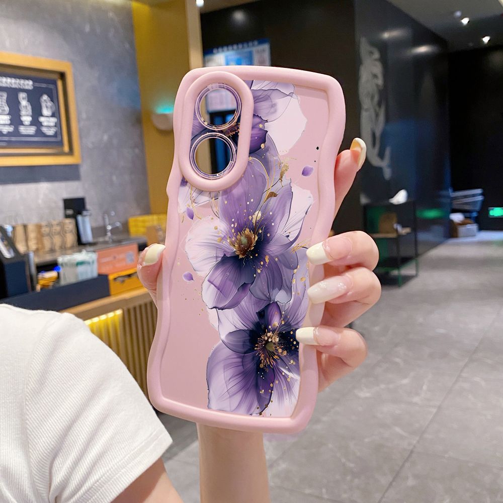 For OPPO Reno 5 6 Lite 7 8 Reno 7Z 8 Z 5F F19 F21 Pro Purple Golden Flower Wave Frame Phone Case Anti Drop Cover