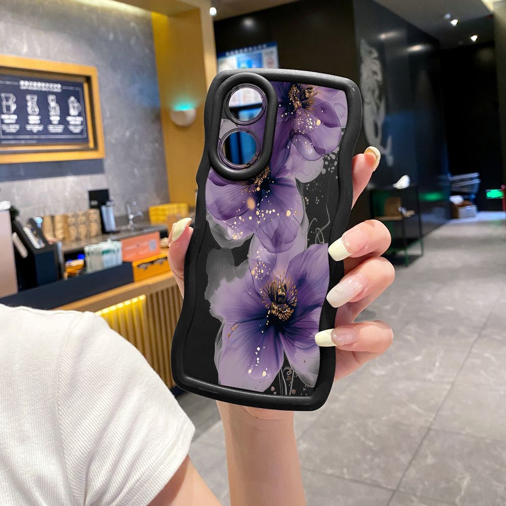 For OPPO Reno 5 6 Lite 7 8 Reno 7Z 8 Z 5F F19 F21 Pro Purple Golden Flower Wave Frame Phone Case Anti Drop Cover