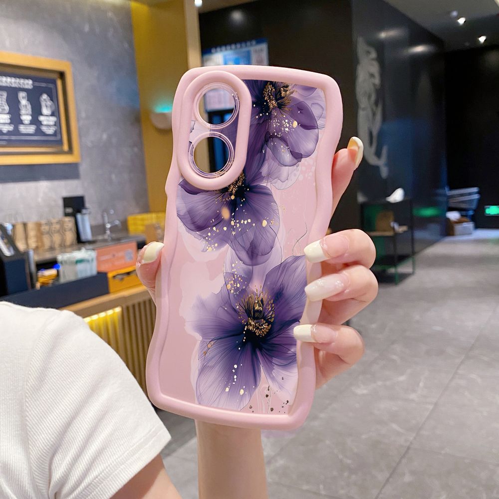 For OPPO Reno 5 6 Lite 7 8 Reno 7Z 8 Z 5F F19 F21 Pro Purple Golden Flower Wave Frame Phone Case Anti Drop Cover