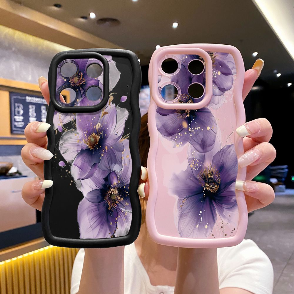 For Xiaomi Redmi Note 13 Pro 5G 12S 12 Turbo 11S 13C 12C Purple Golden Flower Wave Frame Phone Case Anti Drop Cover