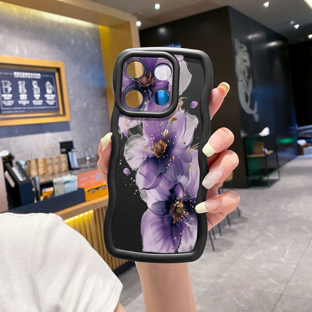 For Xiaomi Redmi Note 13 Pro 5G 12S 12 Turbo 11S 13C 12C Purple Golden Flower Wave Frame Phone Case Anti Drop Cover