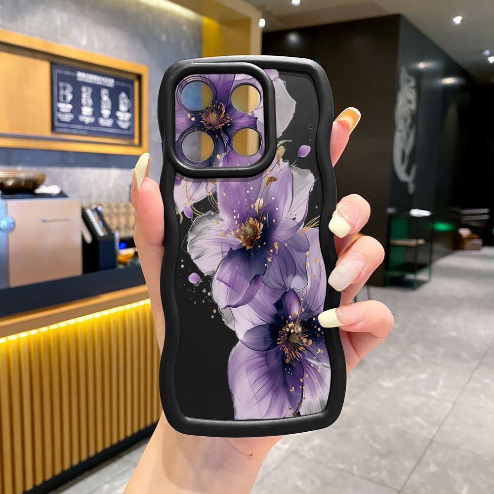 For Xiaomi Redmi Note 13 Pro 5G 12S 12 Turbo 11S 13C 12C Purple Golden Flower Wave Frame Phone Case Anti Drop Cover