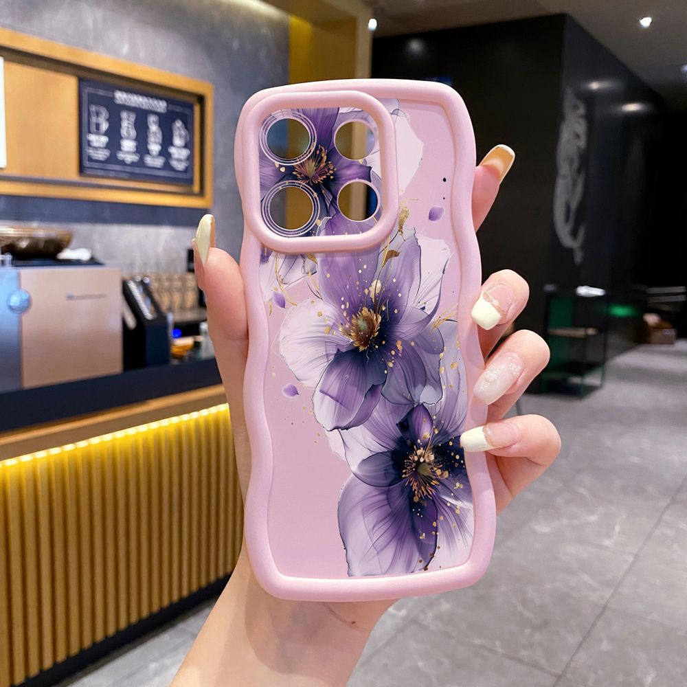 For Xiaomi Redmi Note 13 Pro 5G 12S 12 Turbo 11S 13C 12C Purple Golden Flower Wave Frame Phone Case Anti Drop Cover